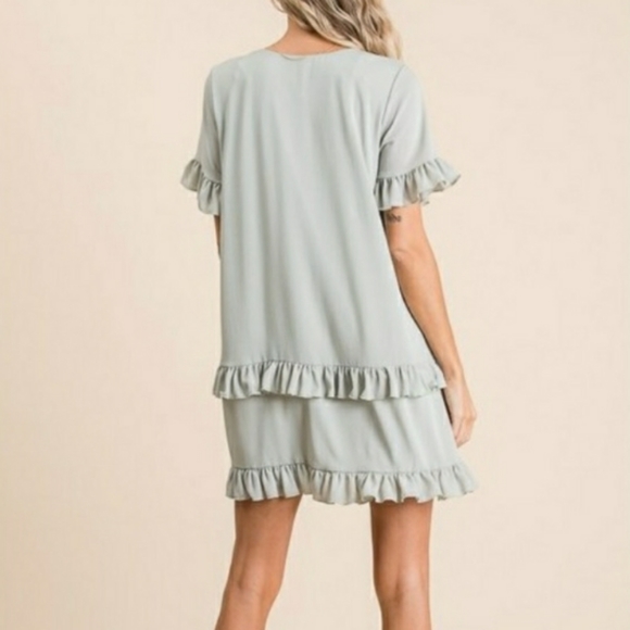 Sage Green Woven Ruffled Detailed Dress - Picture 5 of 7